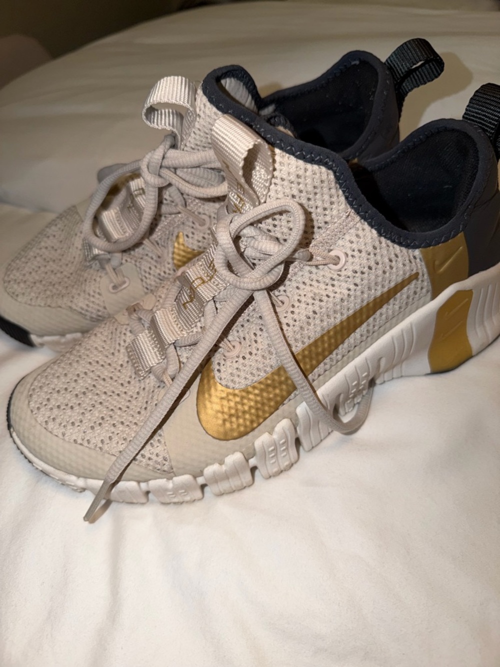 Nike Beige and Gold Metcon Sneakers